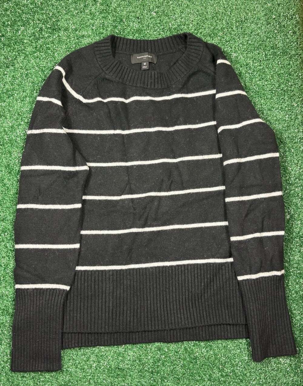 Banana Republic Striped Sweater Size M Black White Crew Neck Pullover